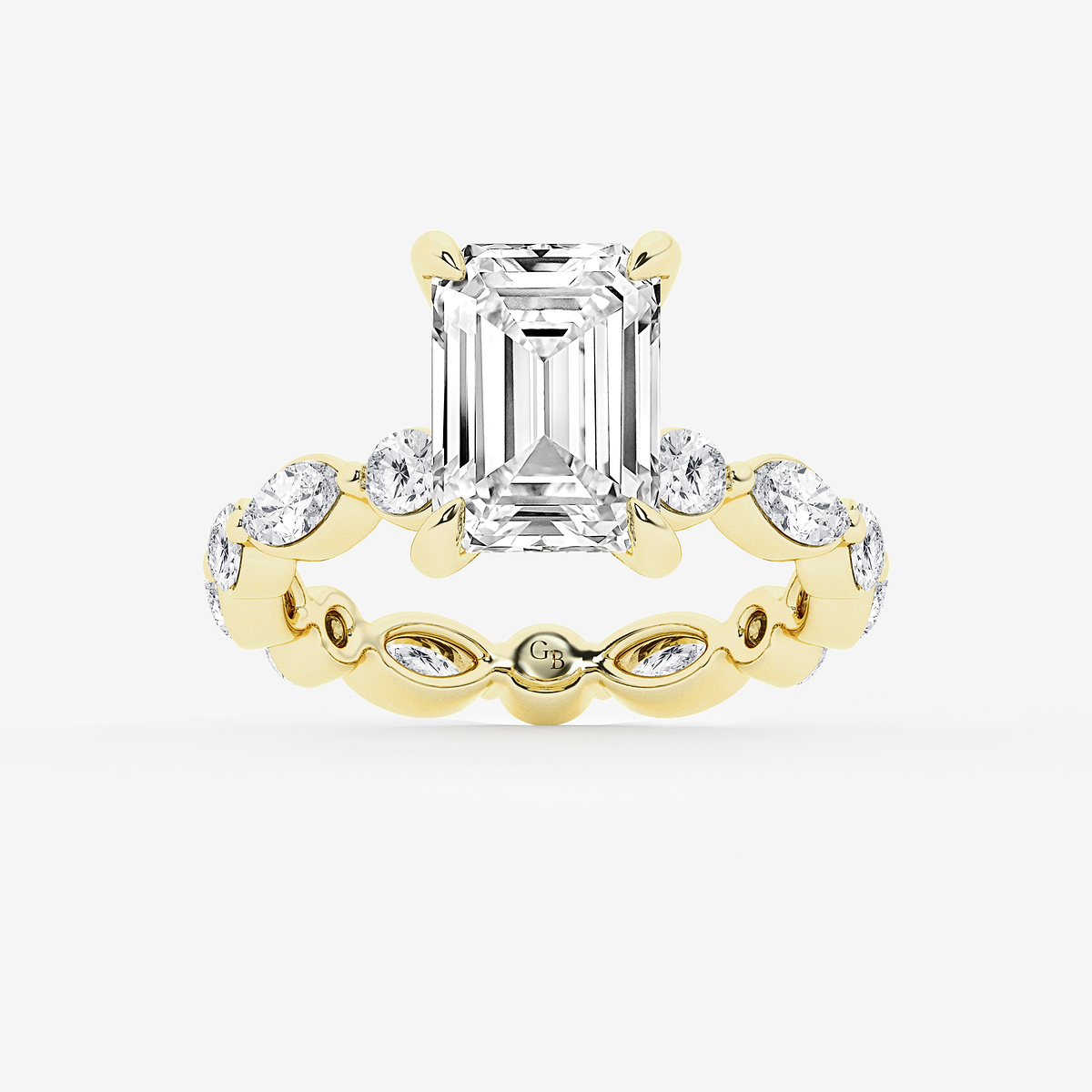 5 5/8 ctw Emerald Lab Grown Diamond Solitaire Alternating Round and Marquise Eternity Engagement Ring
