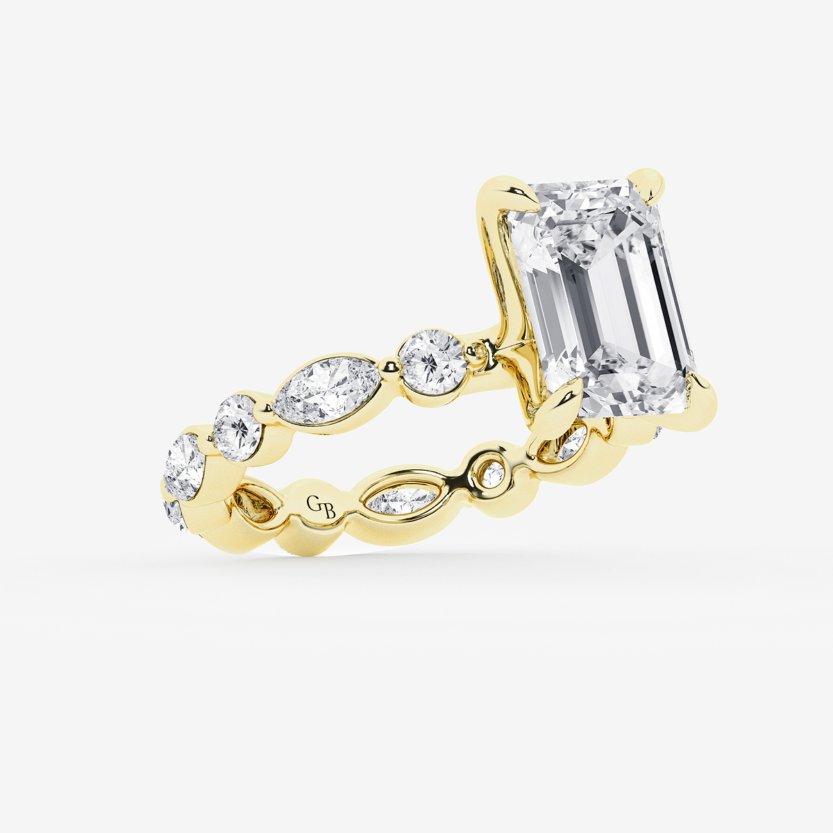 Additional Image 1 for  5 5/8 ctw Emerald Lab Grown Diamond Solitaire Alternating Round and Marquise Eternity Engagement Ring