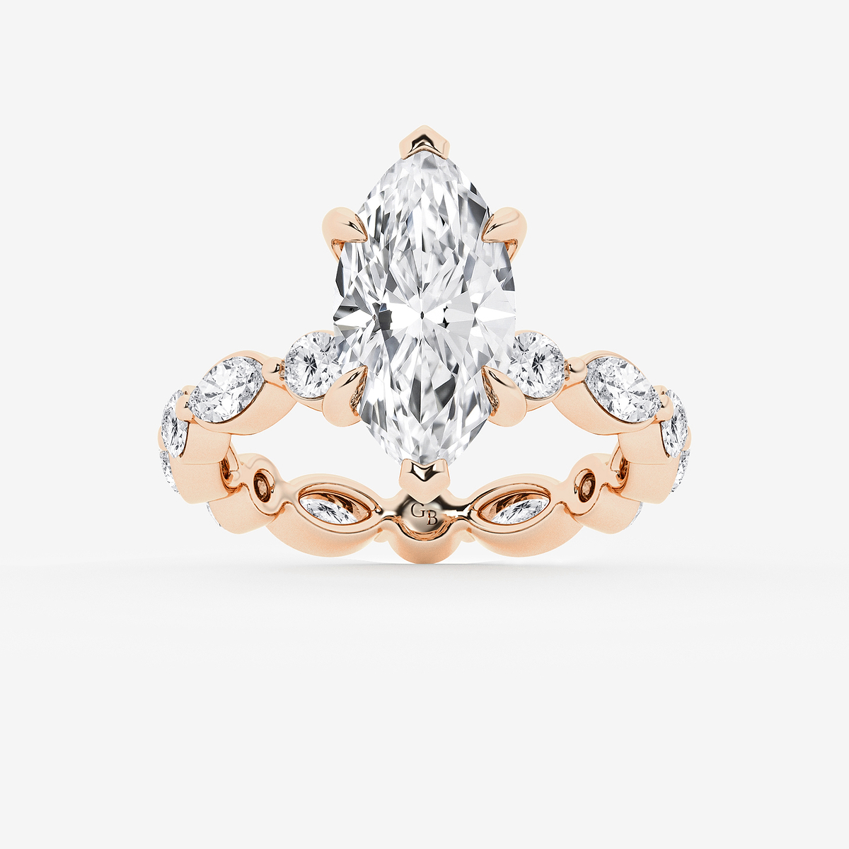 4 3/4 ctw Marquise Lab Grown Diamond Hidden Halo Alternating Round and Marquise Eternity Engagement Ring