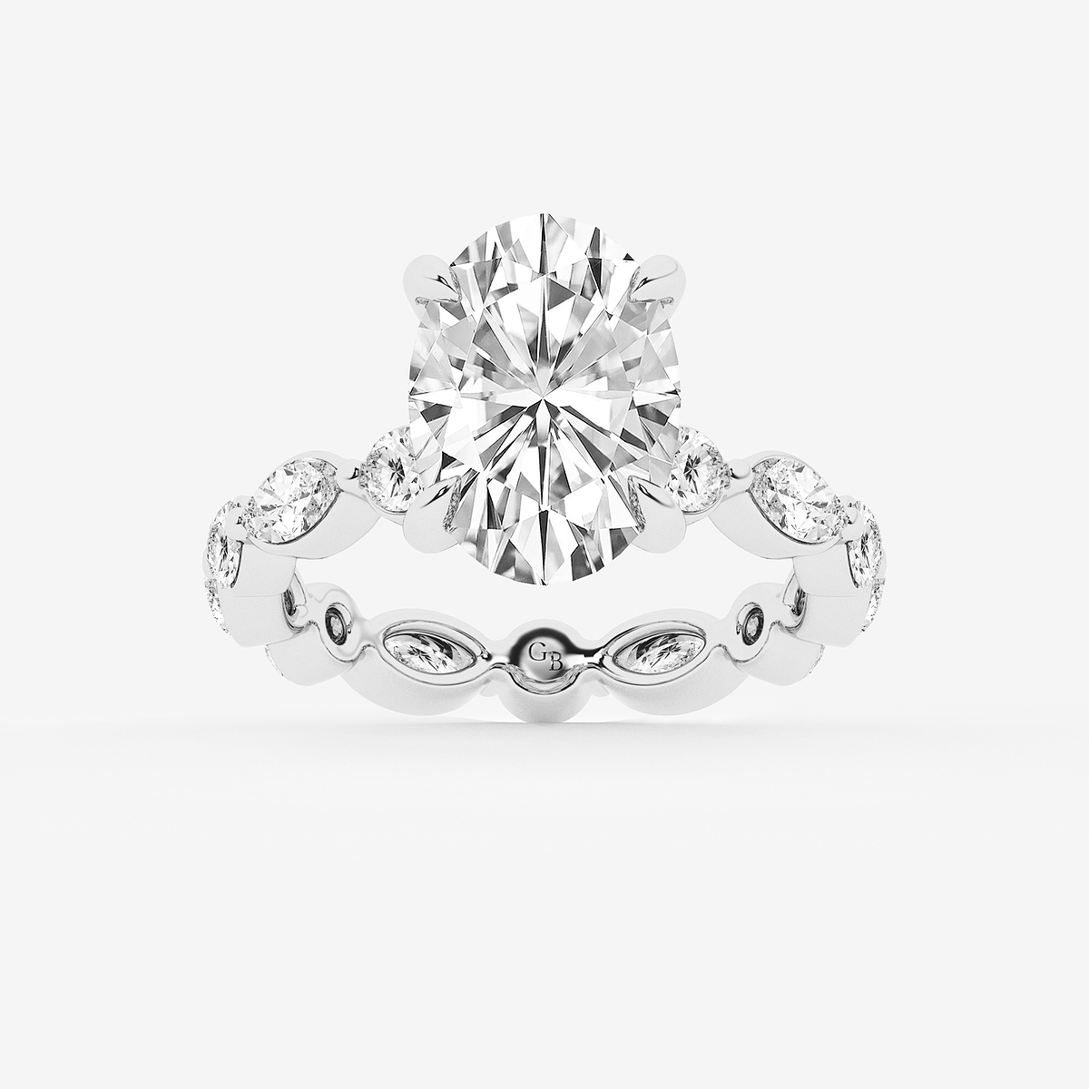 5 5/8 ctw Oval Lab Grown Diamond Solitaire Alternating Round and Marquise Eternity Engagement Ring