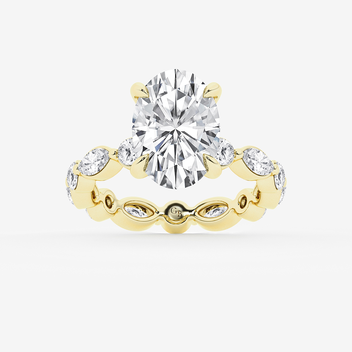 4 3/4 ctw Oval Lab Grown Diamond Hidden Halo Alternating Round and Marquise Eternity Engagement Ring
