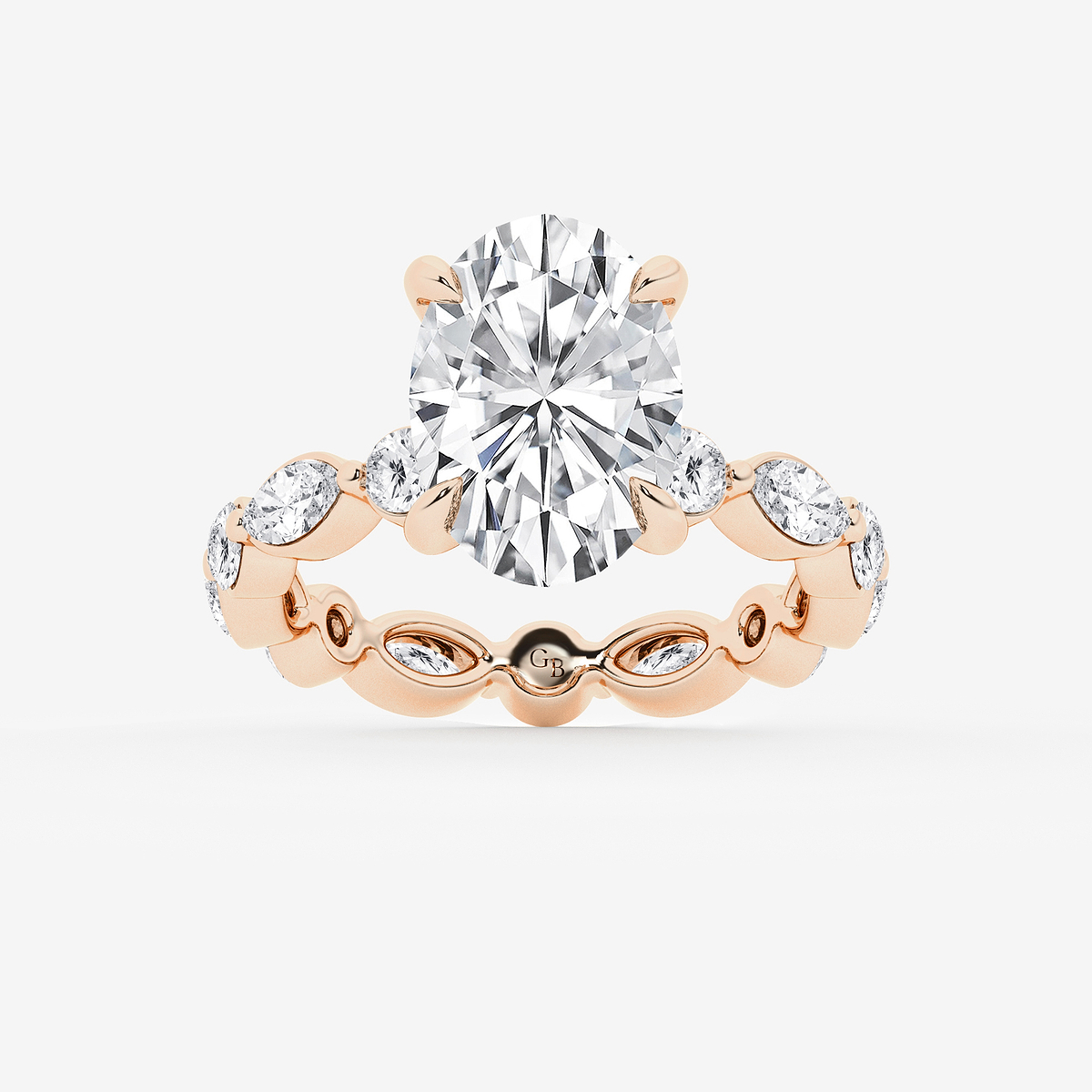 4 5/8 ctw Oval Lab Grown Diamond Solitaire Alternating Round and Marquise Eternity Engagement Ring