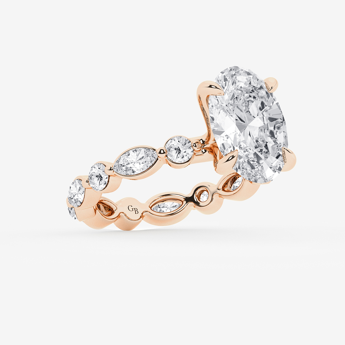 Additional Image 1 for  4 5/8 ctw Oval Lab Grown Diamond Solitaire Alternating Round and Marquise Eternity Engagement Ring