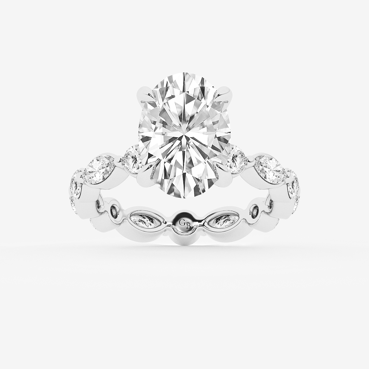 4 5/8 ctw Oval Lab Grown Diamond Solitaire Alternating Round and Marquise Eternity Engagement Ring