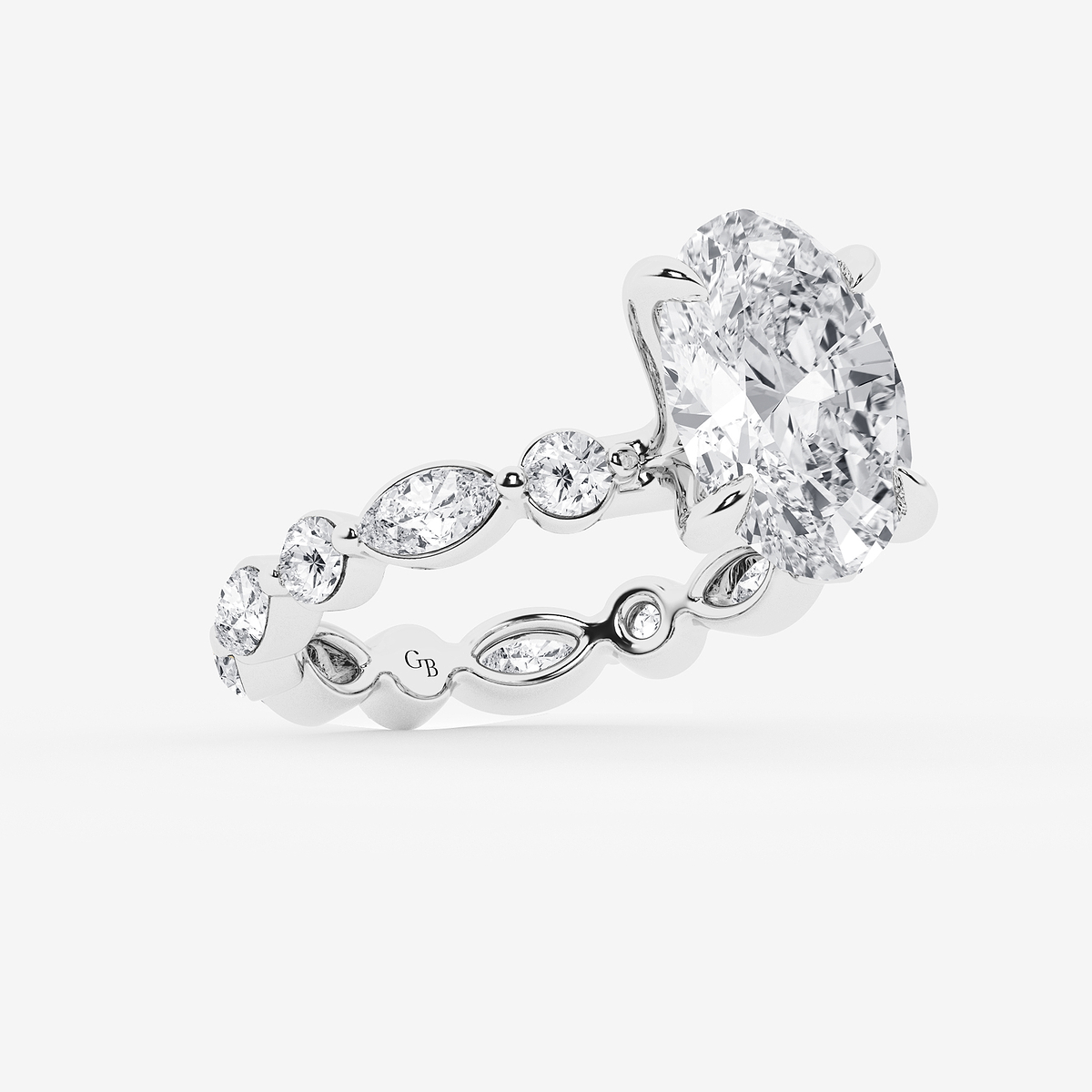 Additional Image 1 for  4 5/8 ctw Oval Lab Grown Diamond Solitaire Alternating Round and Marquise Eternity Engagement Ring