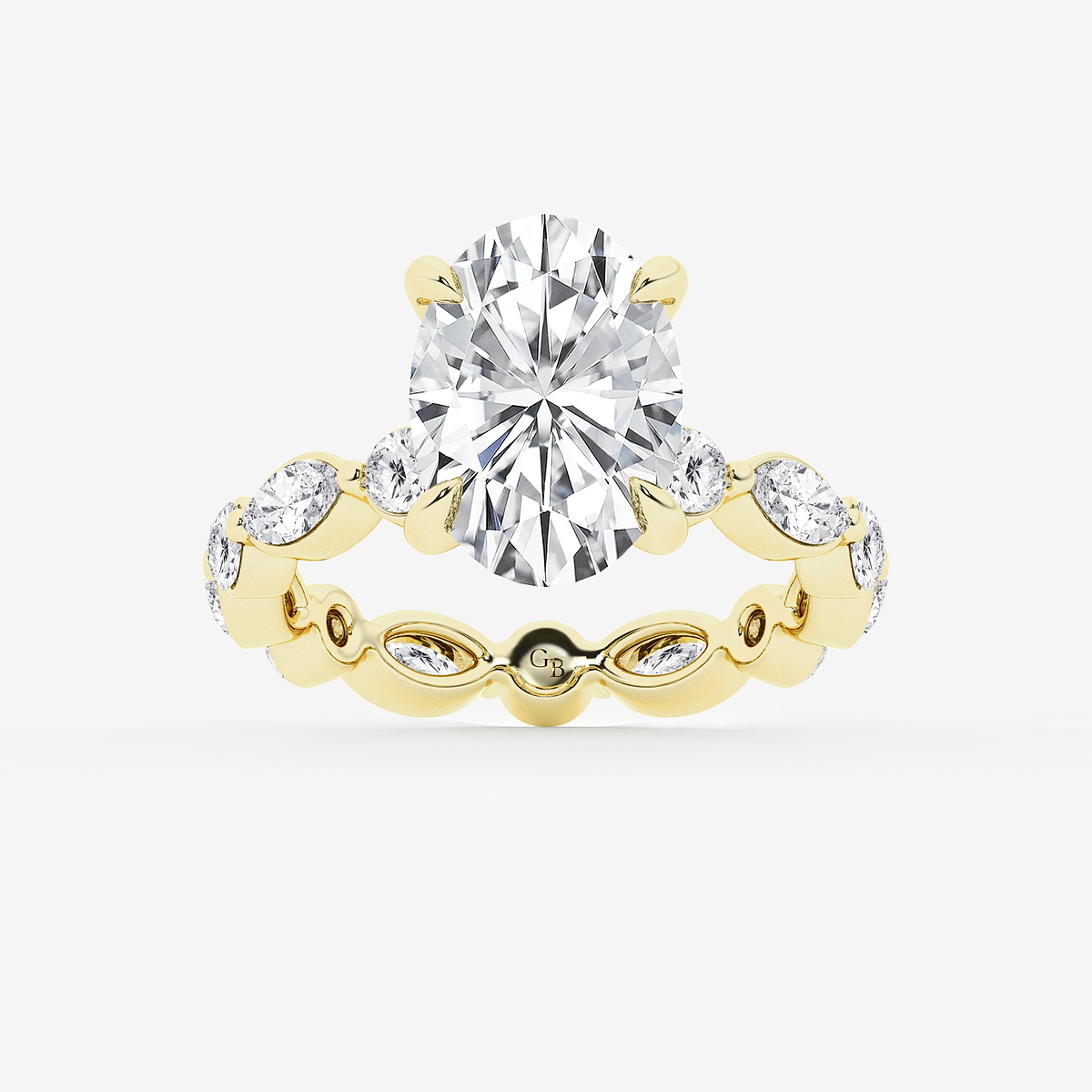 4 5/8 ctw Oval Lab Grown Diamond Solitaire Alternating Round and Marquise Eternity Engagement Ring