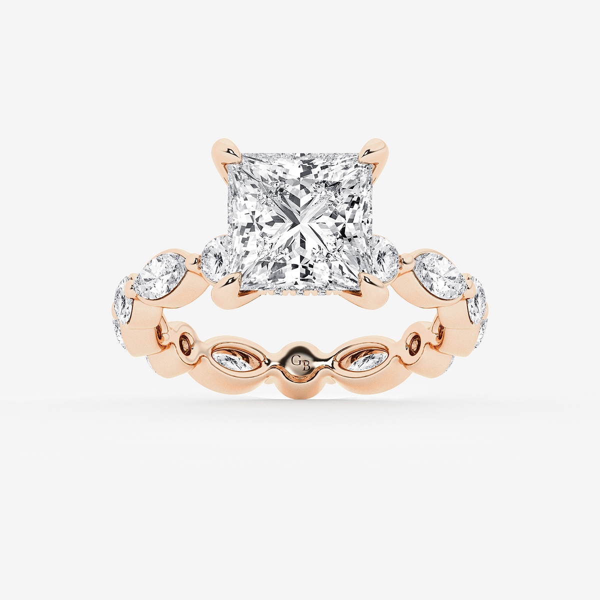 6 3/4 ctw Princess Lab Grown Diamond Hidden Halo Alternating Round and Marquise Eternity Engagement Ring