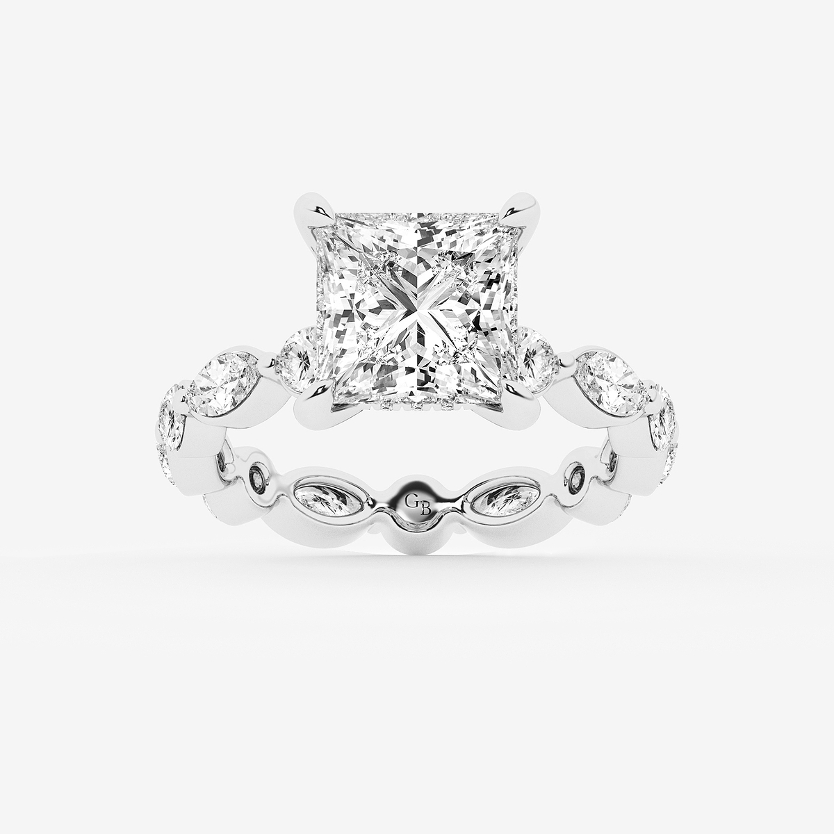 4 3/4 ctw Princess Lab Grown Diamond Hidden Halo Alternating Round and Marquise Eternity Engagement Ring