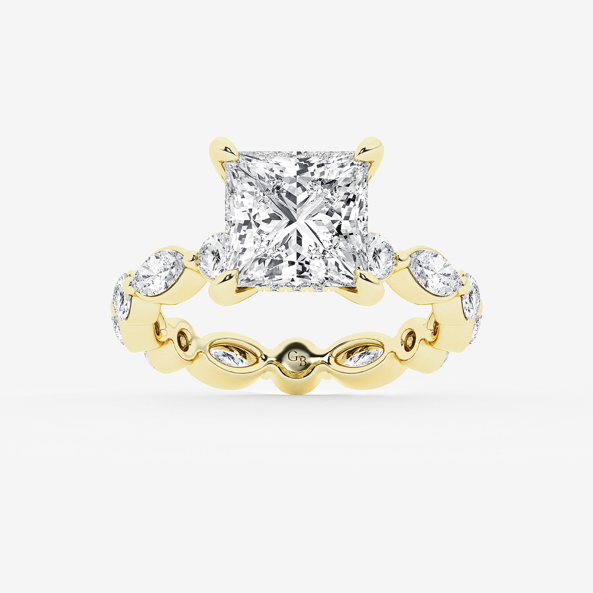 4 3/4 ctw Princess Lab Grown Diamond Hidden Halo Alternating Round and Marquise Eternity Engagement Ring