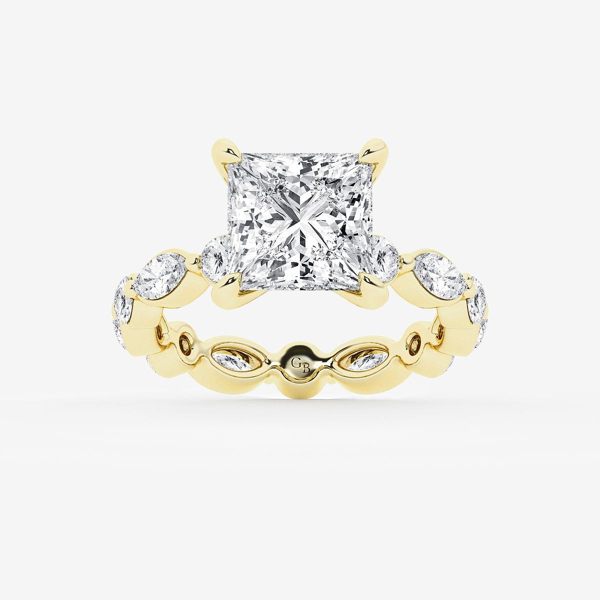 5 5/8 ctw Princess Lab Grown Diamond Solitaire Alternating Round and Marquise Eternity Engagement Ring