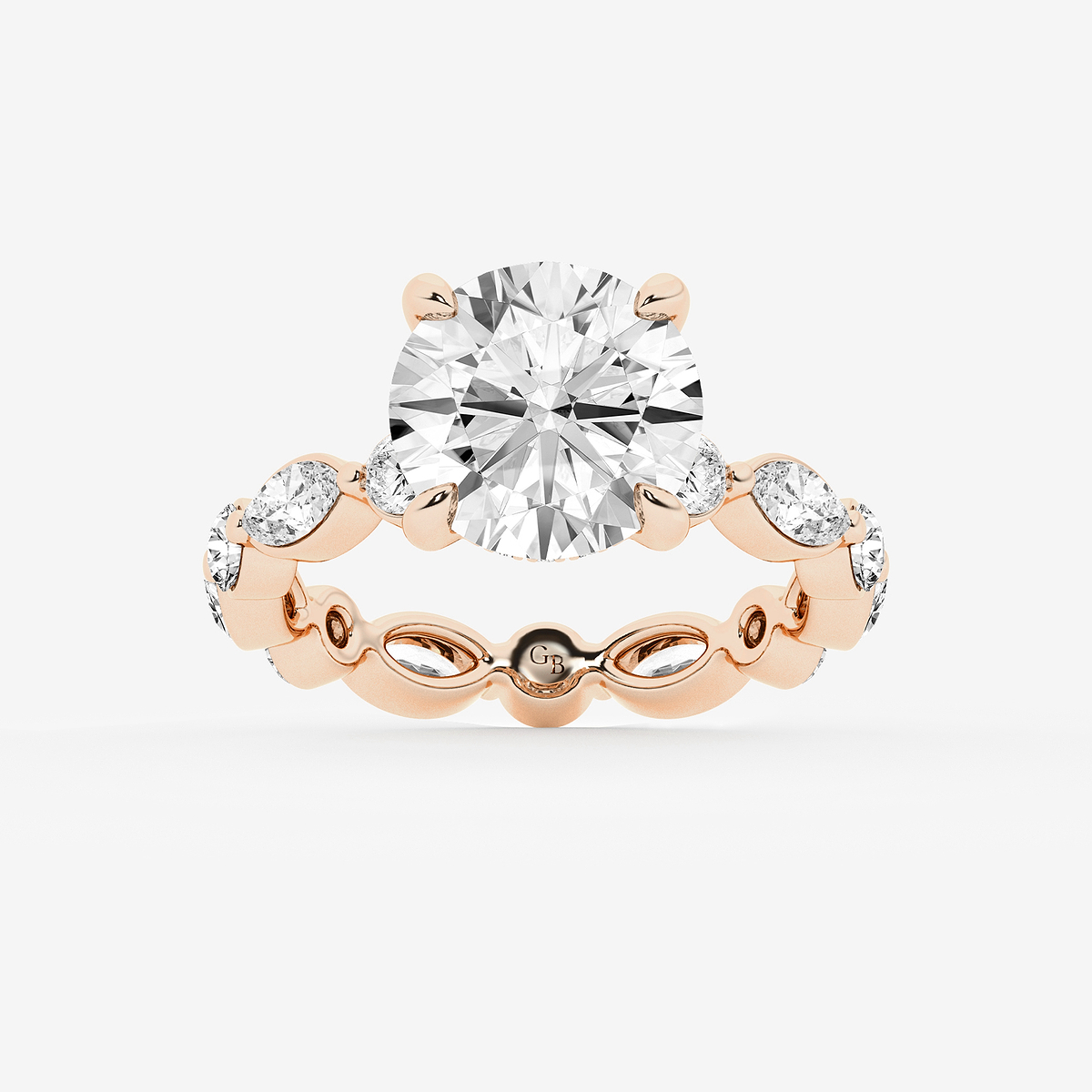 4 3/4 ctw Round Lab Grown Diamond Hidden Halo Alternating Round and Marquise Eternity Engagement Ring