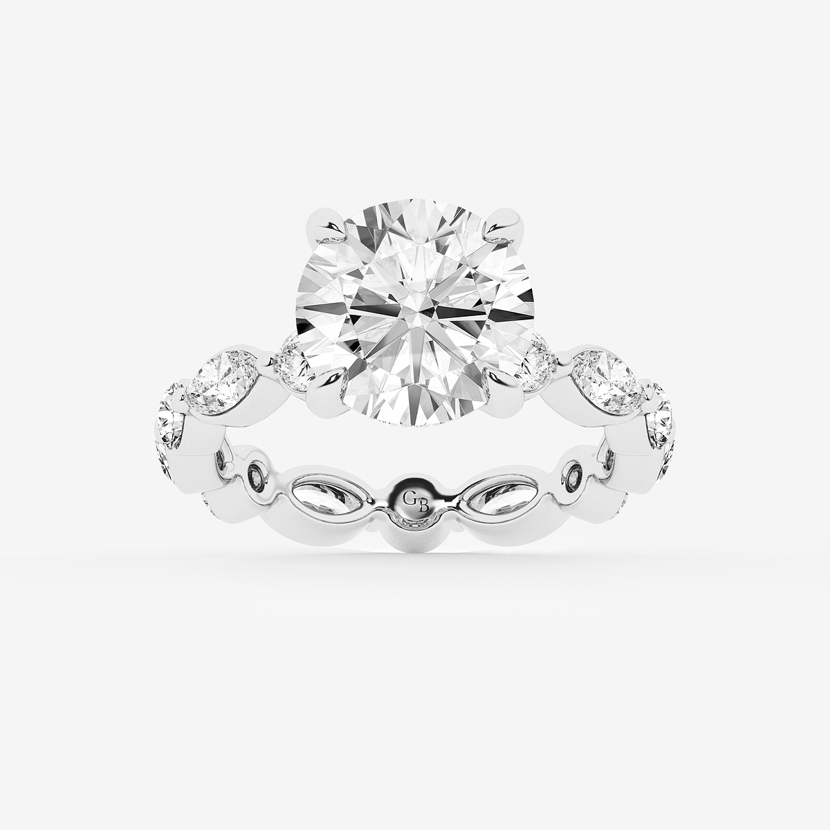 6 3/4 ctw Round Lab Grown Diamond Hidden Halo Alternating Round and Marquise Eternity Engagement Ring
