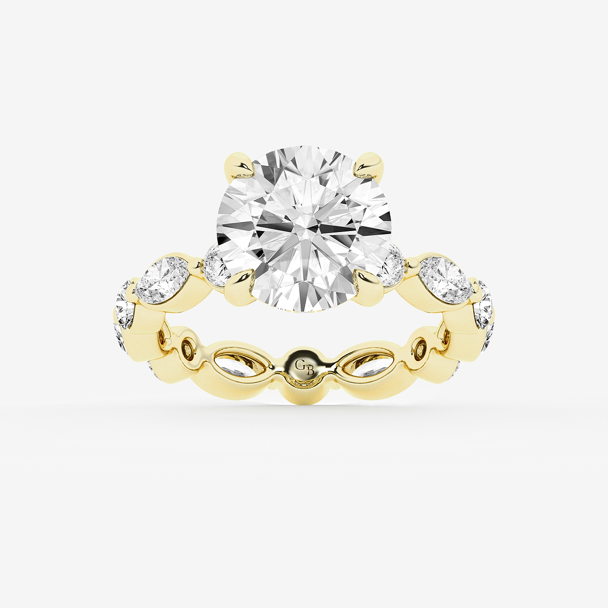 5 3/4 ctw Round Lab Grown Diamond Hidden Halo Alternating Round and Marquise Eternity Engagement Ring