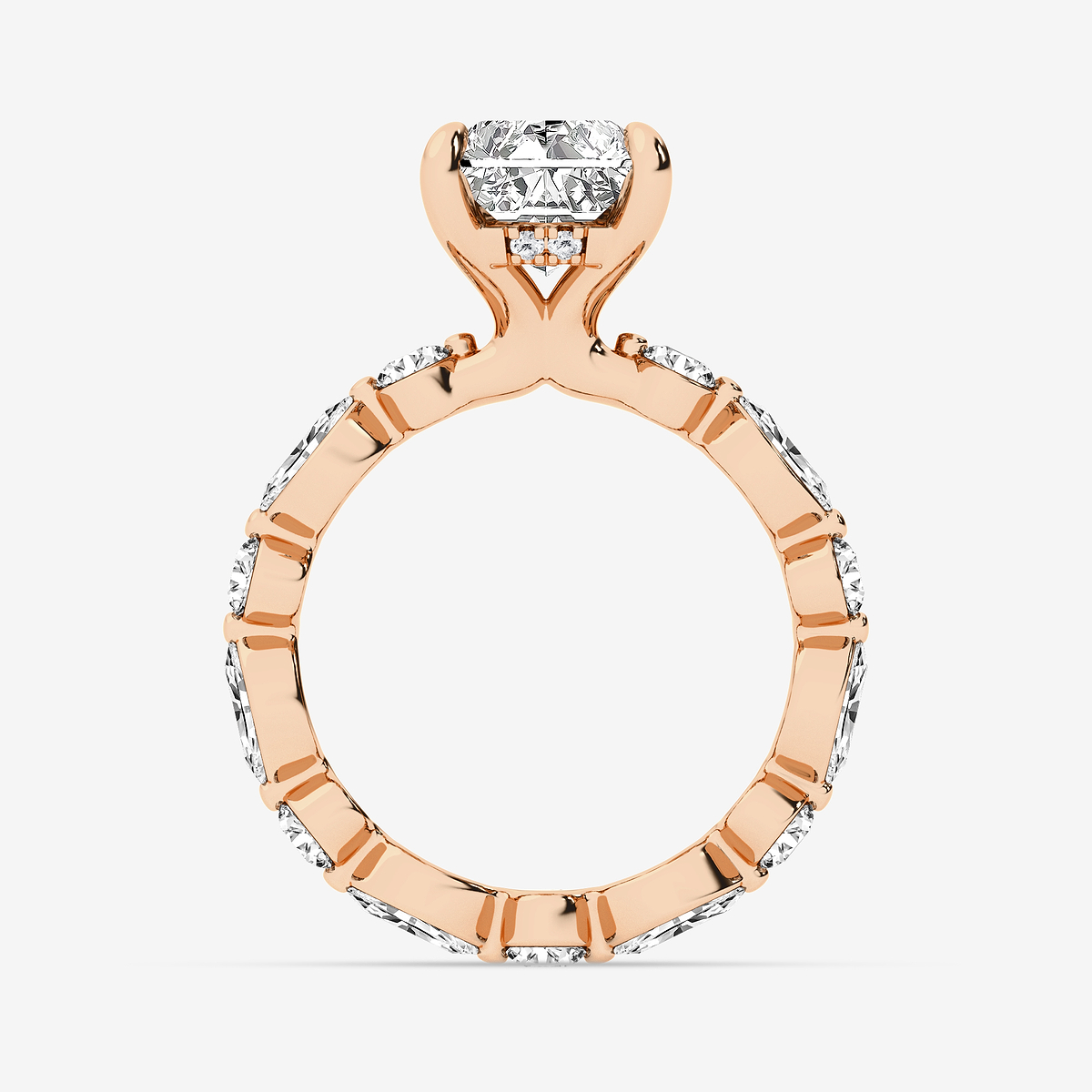 Additional Image 1 for  4 3/4 ctw Radiant Lab Grown Diamond Hidden Halo Alternating Round and Marquise Eternity Engagement Ring