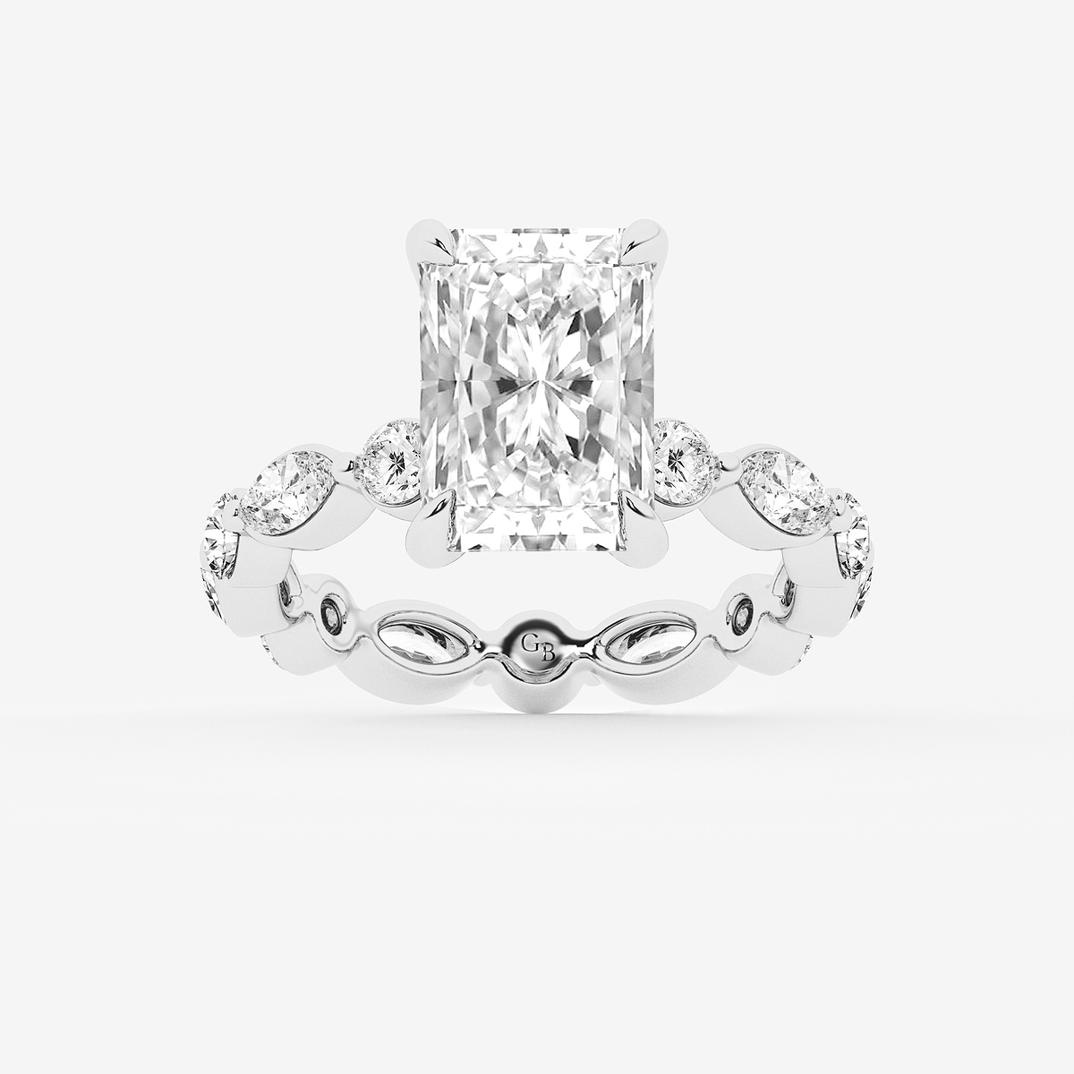 4 3/4 ctw Radiant Lab Grown Diamond Hidden Halo Alternating Round and Marquise Eternity Engagement Ring Platinum, D, VVS