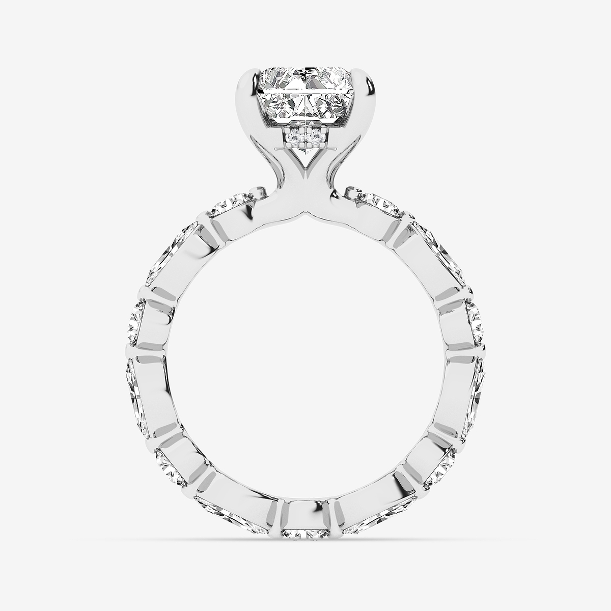 4 3/4 ctw Radiant Lab Grown Diamond Hidden Halo Alternating Round and Marquise Eternity Engagement Ring Platinum, D, VVS