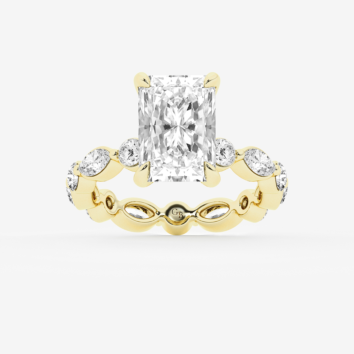 6 3/4 ctw Radiant Lab Grown Diamond Hidden Halo Alternating Round and Marquise Eternity Engagement Ring