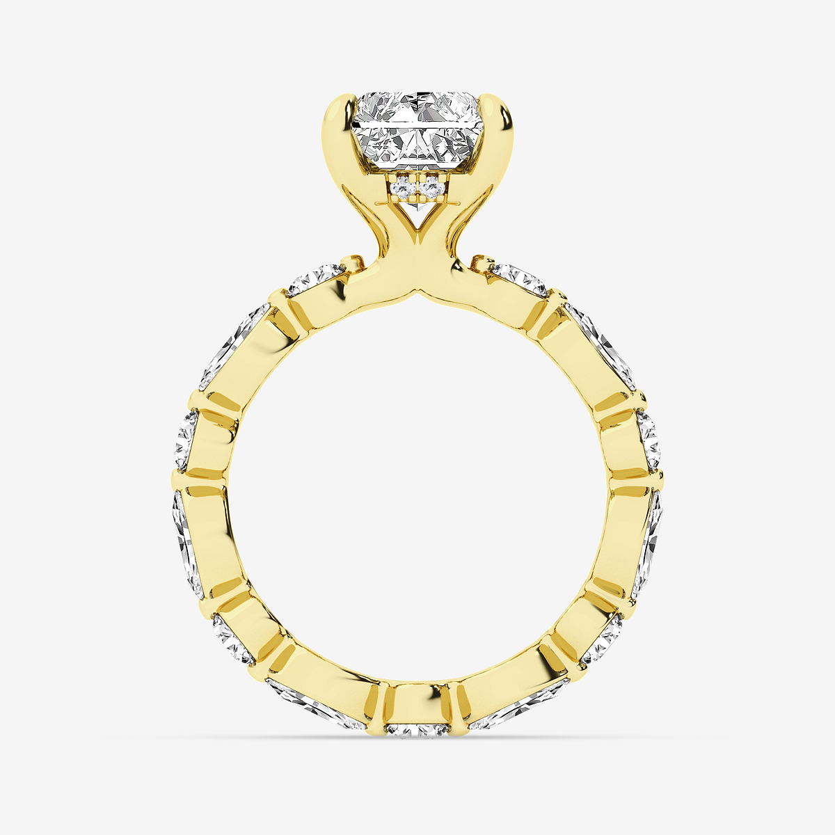 Additional Image 1 for  6 3/4 ctw Radiant Lab Grown Diamond Hidden Halo Alternating Round and Marquise Eternity Engagement Ring