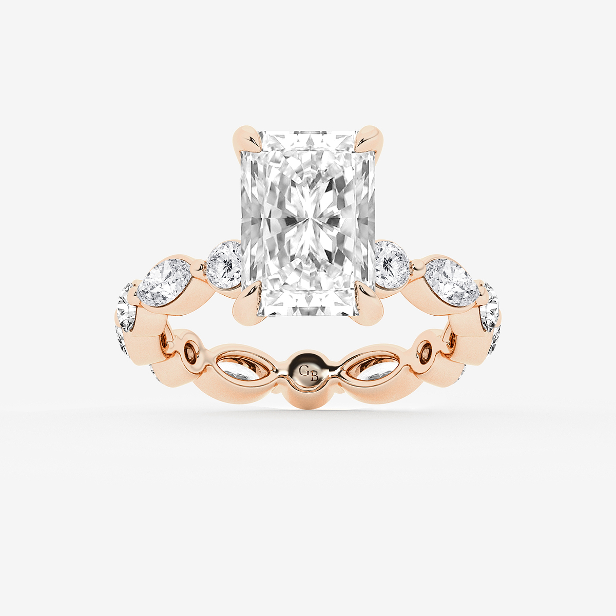 4 5/8 ctw Radiant Lab Grown Diamond Solitaire Alternating Round and Marquise Eternity Engagement Ring