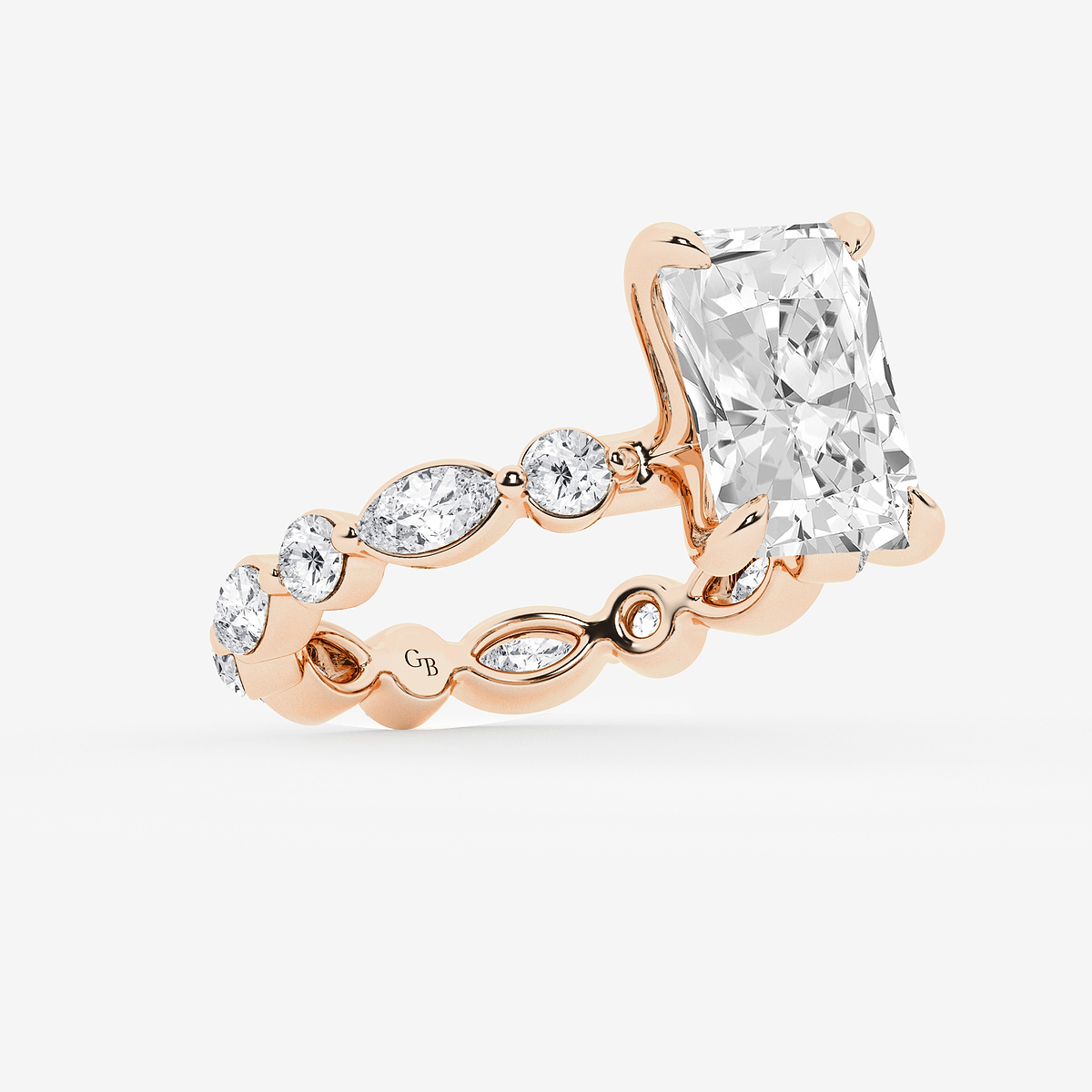 Additional Image 1 for  4 5/8 ctw Radiant Lab Grown Diamond Solitaire Alternating Round and Marquise Eternity Engagement Ring