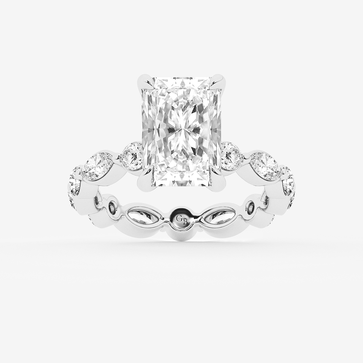 4 5/8 ctw Radiant Lab Grown Diamond Solitaire Alternating Round and Marquise Eternity Engagement Ring Platinum, E, VS1