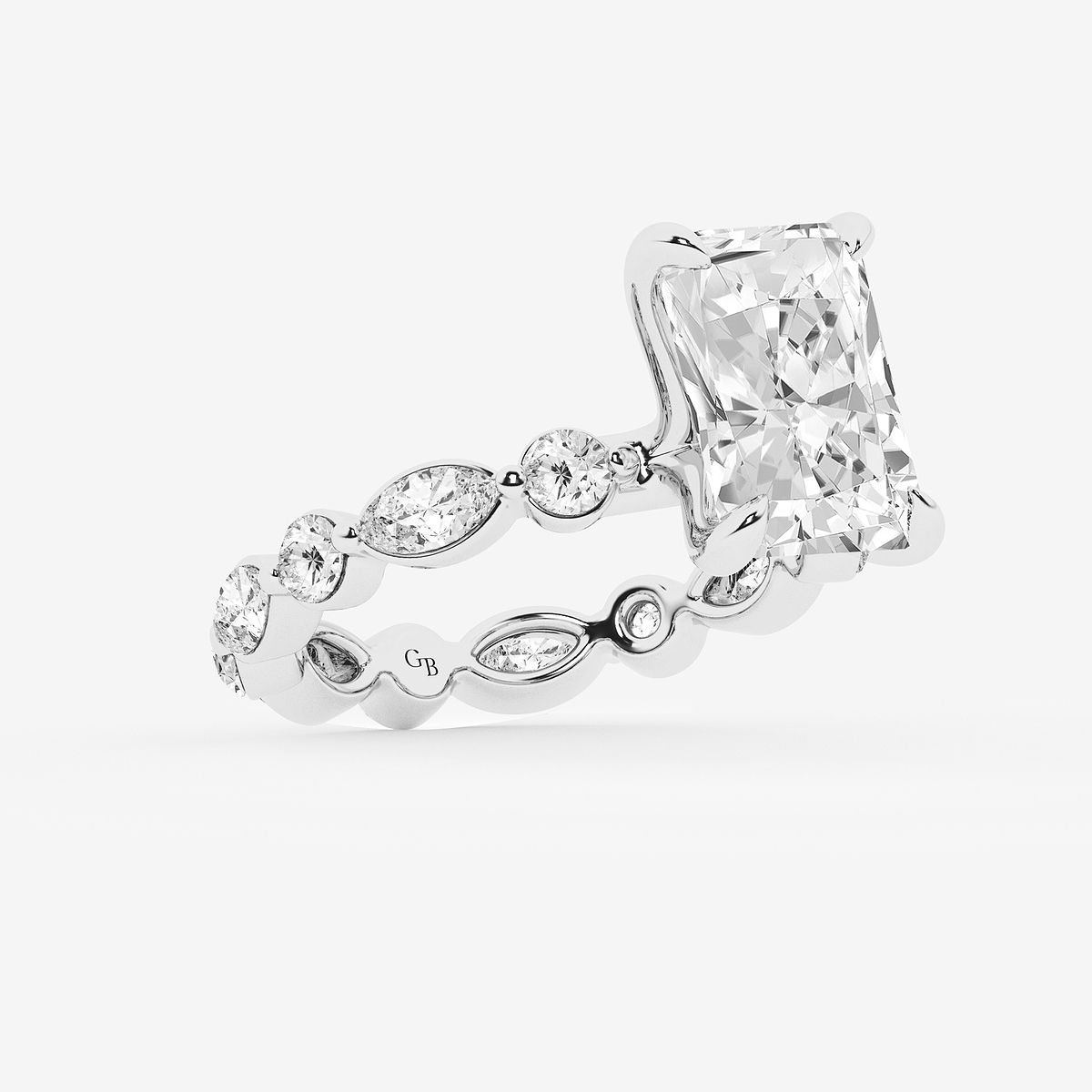 4 5/8 ctw Radiant Lab Grown Diamond Solitaire Alternating Round and Marquise Eternity Engagement Ring Platinum, E, VS1