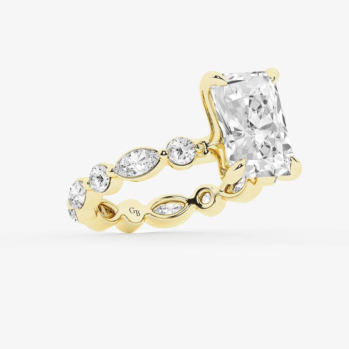 Additional Image 1 for  5 5/8 ctw Radiant Lab Grown Diamond Solitaire Alternating Round and Marquise Eternity Engagement Ring