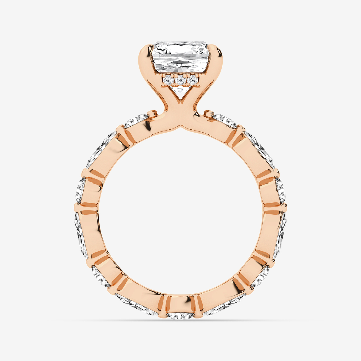 Additional Image 1 for  5 3/4 ctw Elongated Cushion Lab Grown Diamond Hidden Halo Alternating Round and Marquise Eternity Engagement Ring