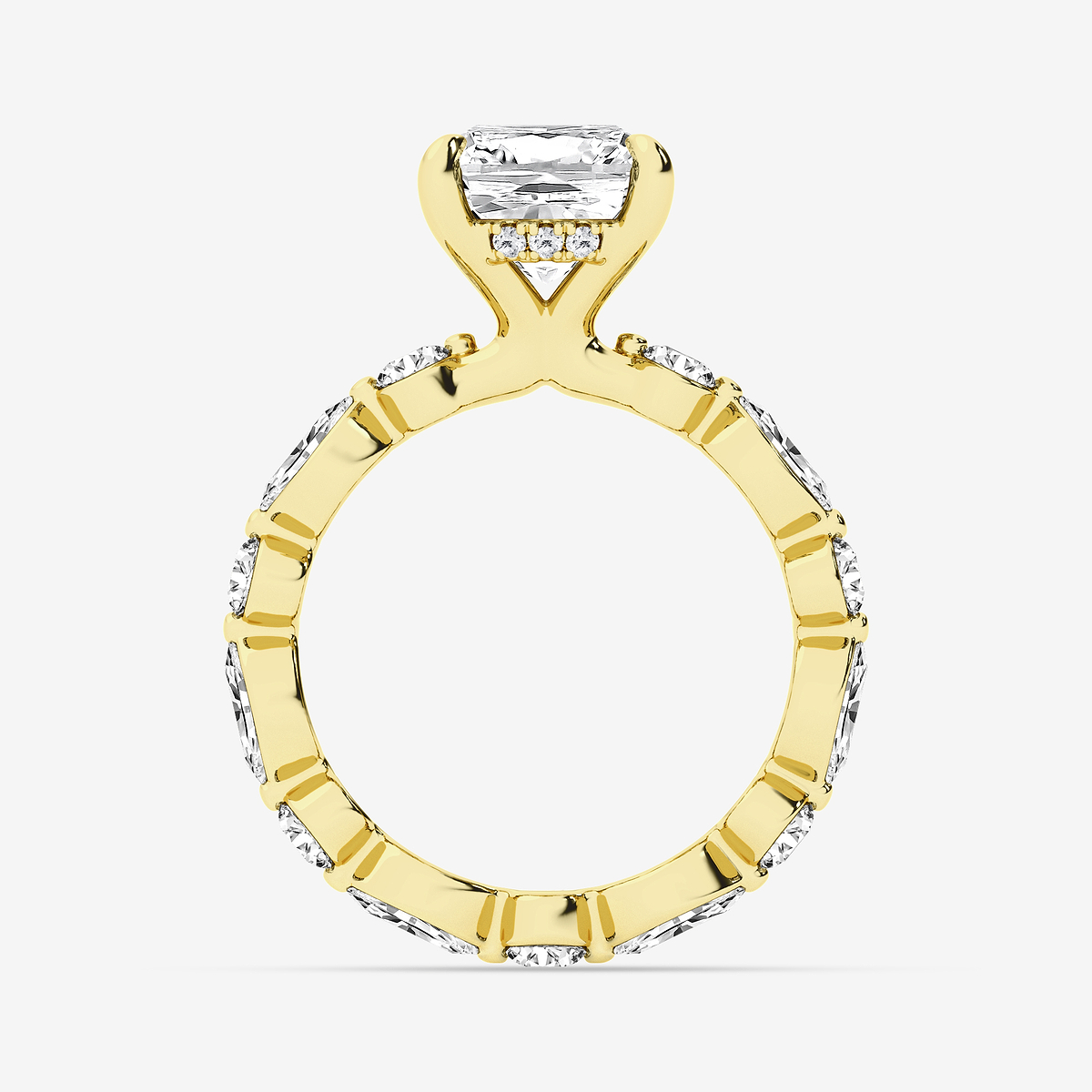 Additional Image 1 for  4 3/4 ctw Elongated Cushion Lab Grown Diamond Hidden Halo Alternating Round and Marquise Eternity Engagement Ring