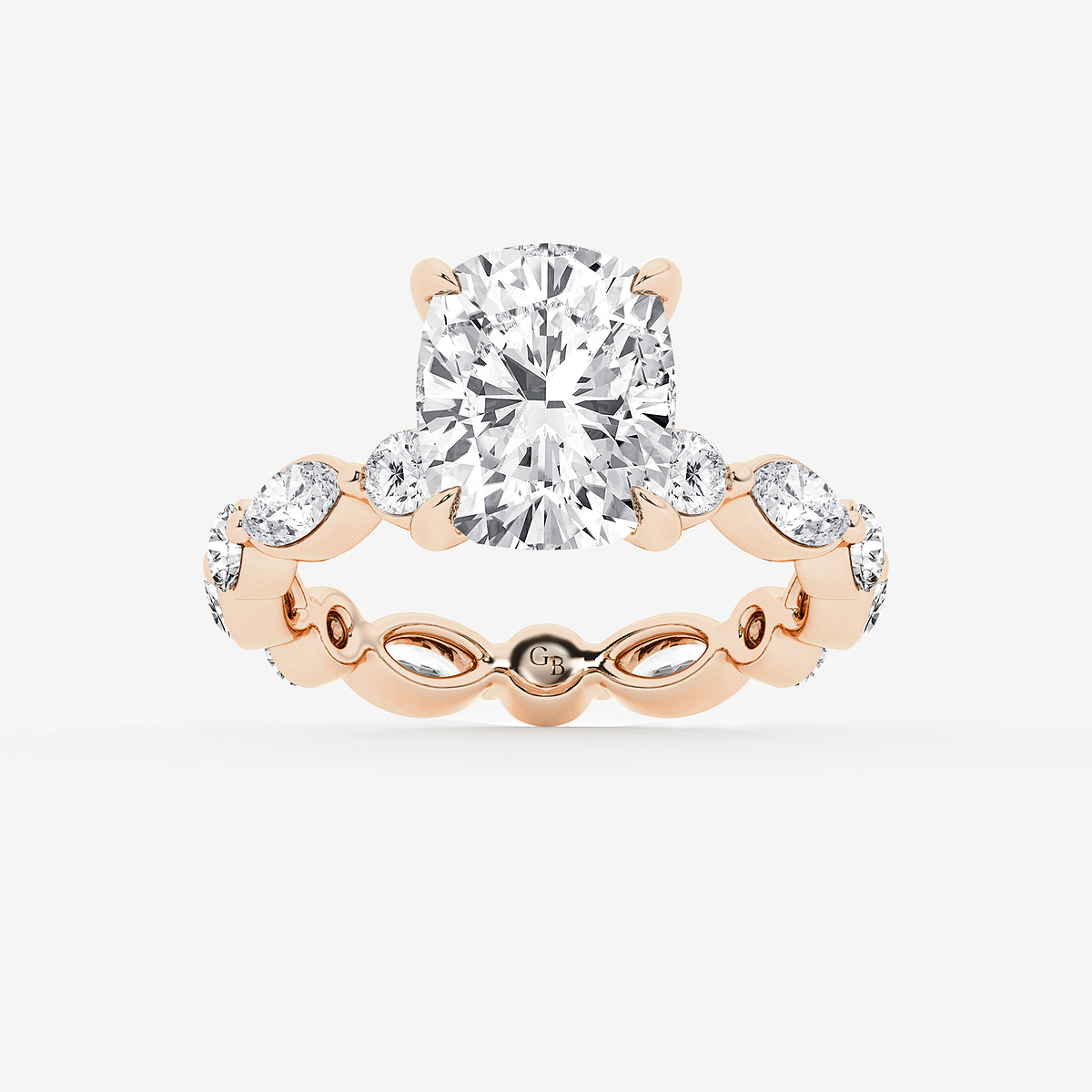 6 5/8 ctw Elongated Cushion Lab Grown Diamond Solitaire Alternating Round and Marquise Eternity Engagement Ring