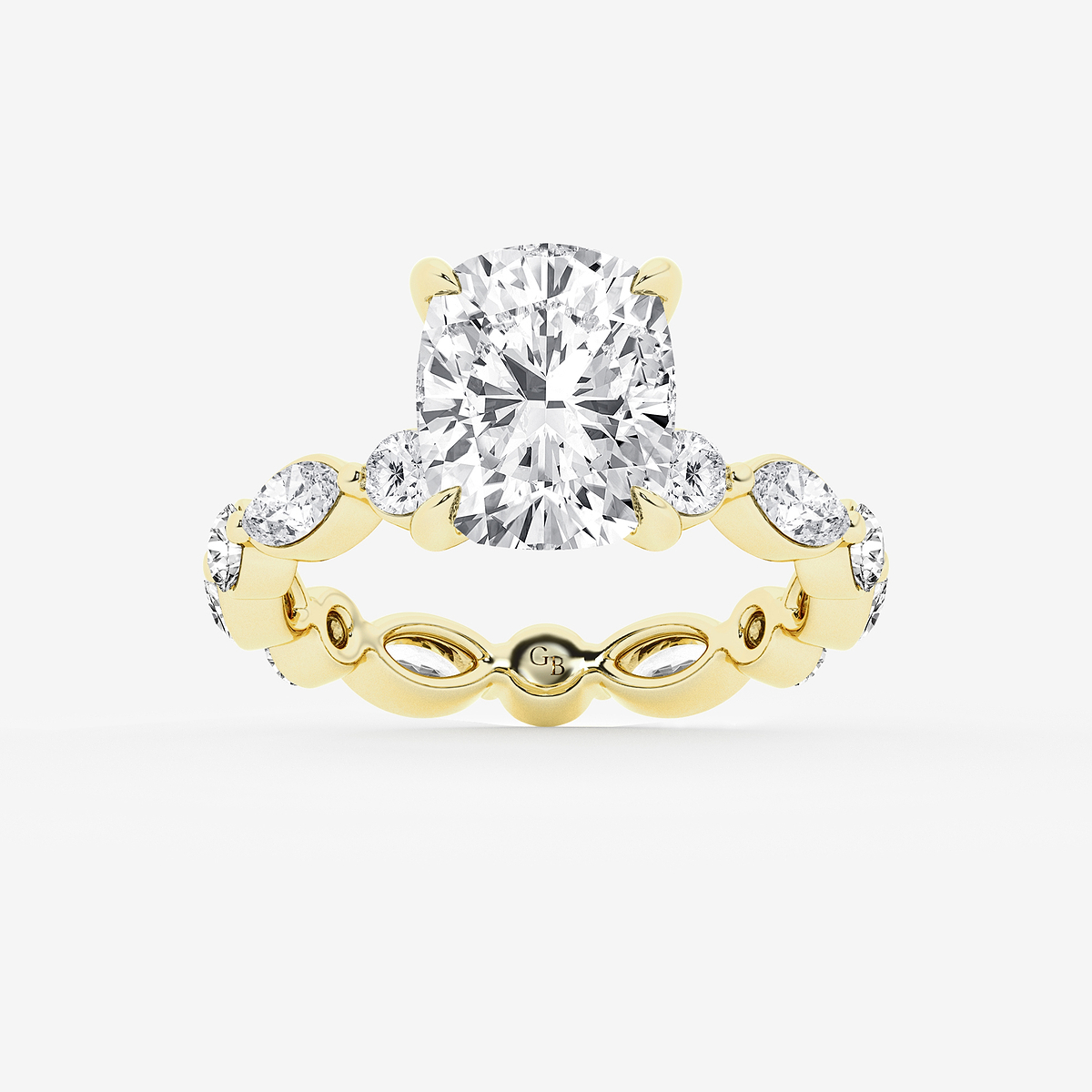 6 5/8 ctw Elongated Cushion Lab Grown Diamond Solitaire Alternating Round and Marquise Eternity Engagement Ring