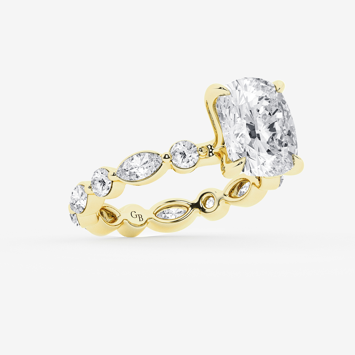 Additional Image 1 for  6 5/8 ctw Elongated Cushion Lab Grown Diamond Solitaire Alternating Round and Marquise Eternity Engagement Ring