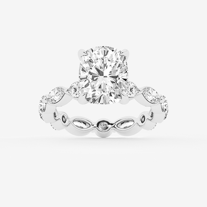 Nika - 6 5/8 ctw Elongated Cushion Lab Grown Diamond Solitaire Alternating Round and Marquise Eternity Engagement Ring