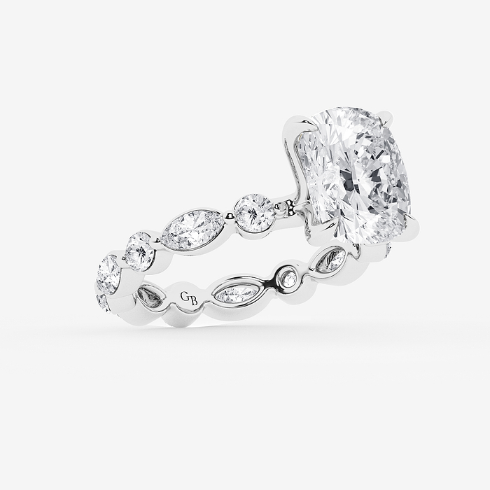 Nika - 6 5/8 ctw Elongated Cushion Lab Grown Diamond Solitaire Alternating Round and Marquise Eternity Engagement Ring