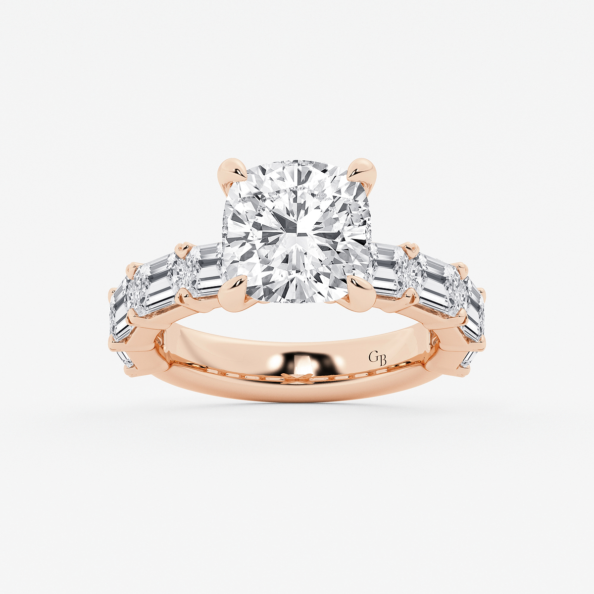 5 1/2 ctw Cushion Lab Grown Diamond Side Stone Engagement Ring