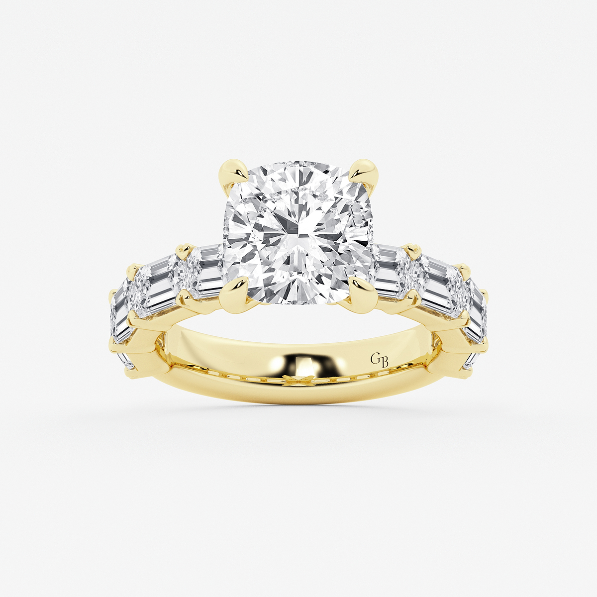 5 1/2 ctw Cushion Lab Grown Diamond Side Stone Engagement Ring