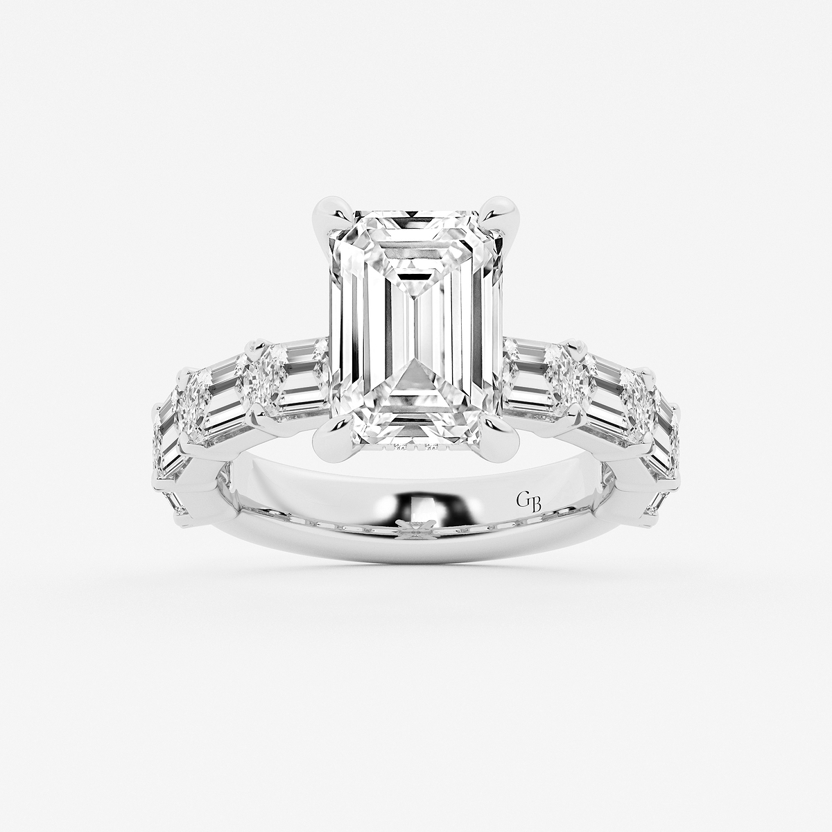 7 5/8 ctw Emerald Lab Grown Diamond Hidden Halo Engagement Ring