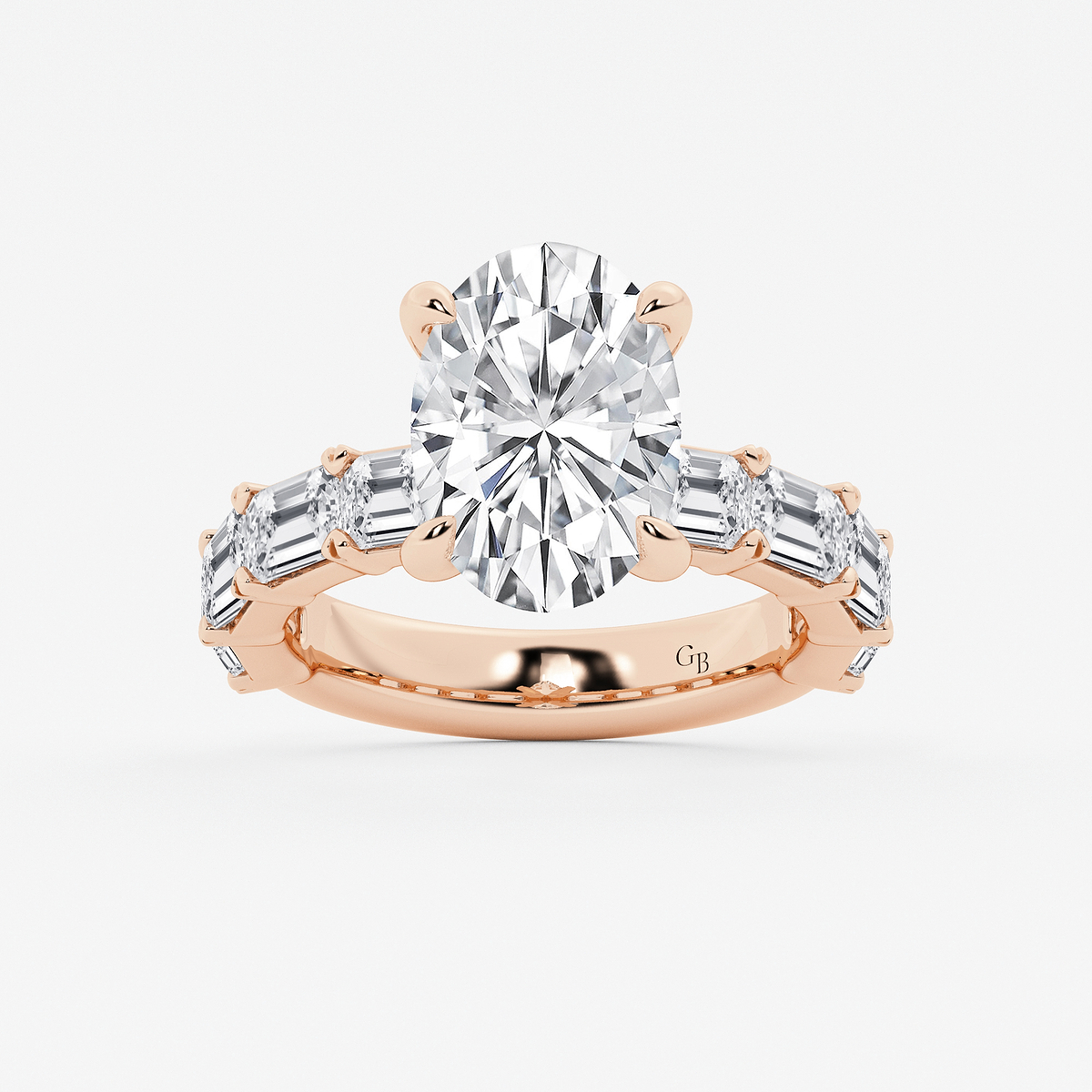 5 1/2 ctw Oval Lab Grown Diamond Side Stone Engagement Ring