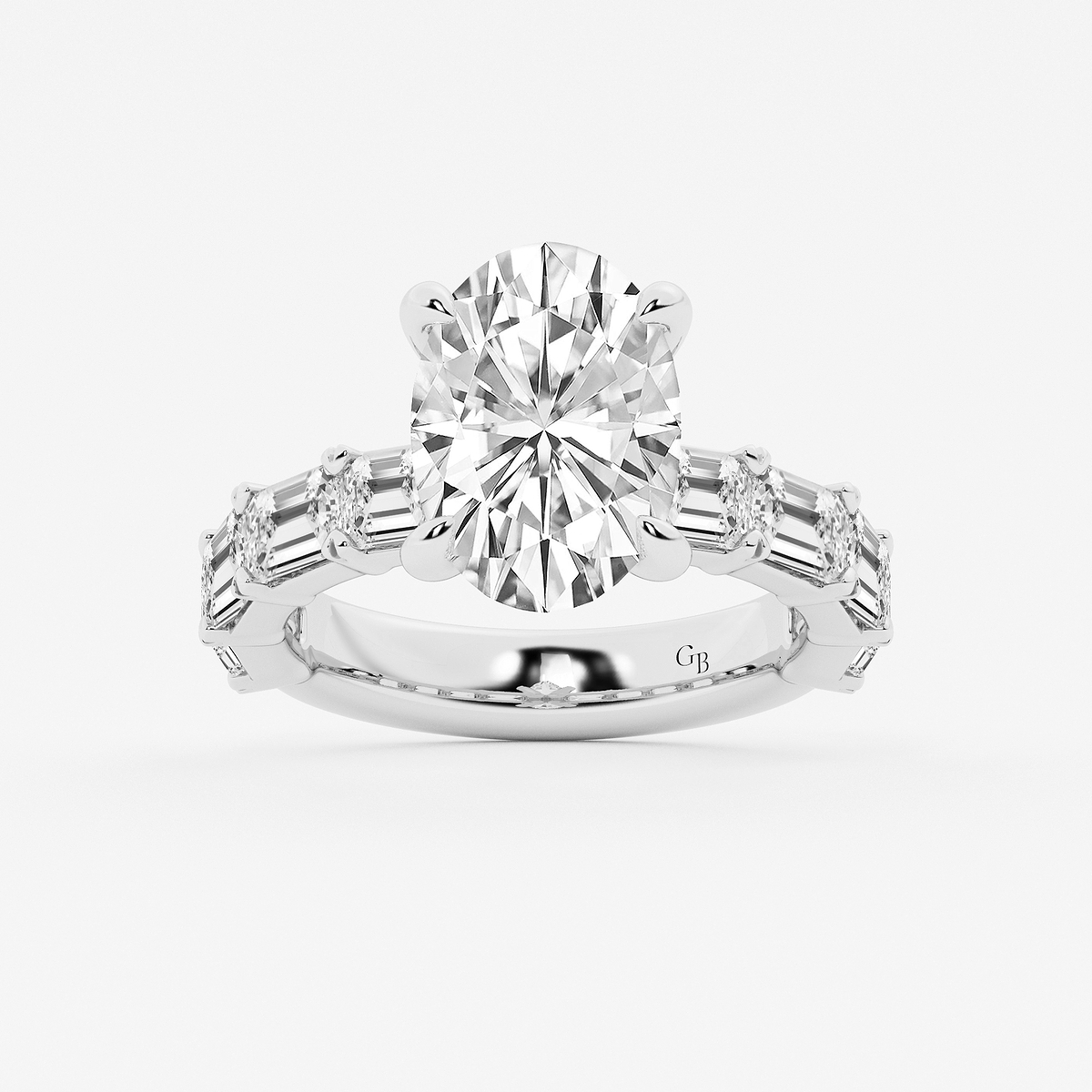 6 1/2 ctw Oval Lab Grown Diamond Side Stone Engagement Ring