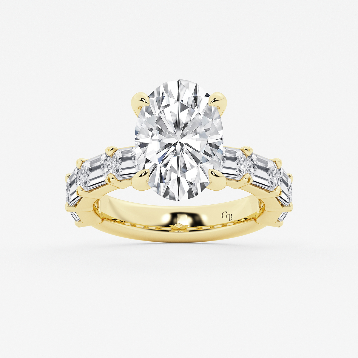 7 1/2 ctw Oval Lab Grown Diamond Side Stone Engagement Ring