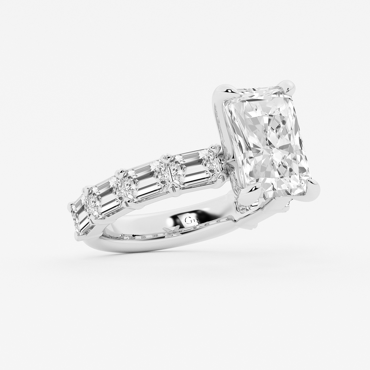 Additional Image 1 for  7 1/2 ctw Radiant Lab Grown Diamond Side Stone Engagement Ring