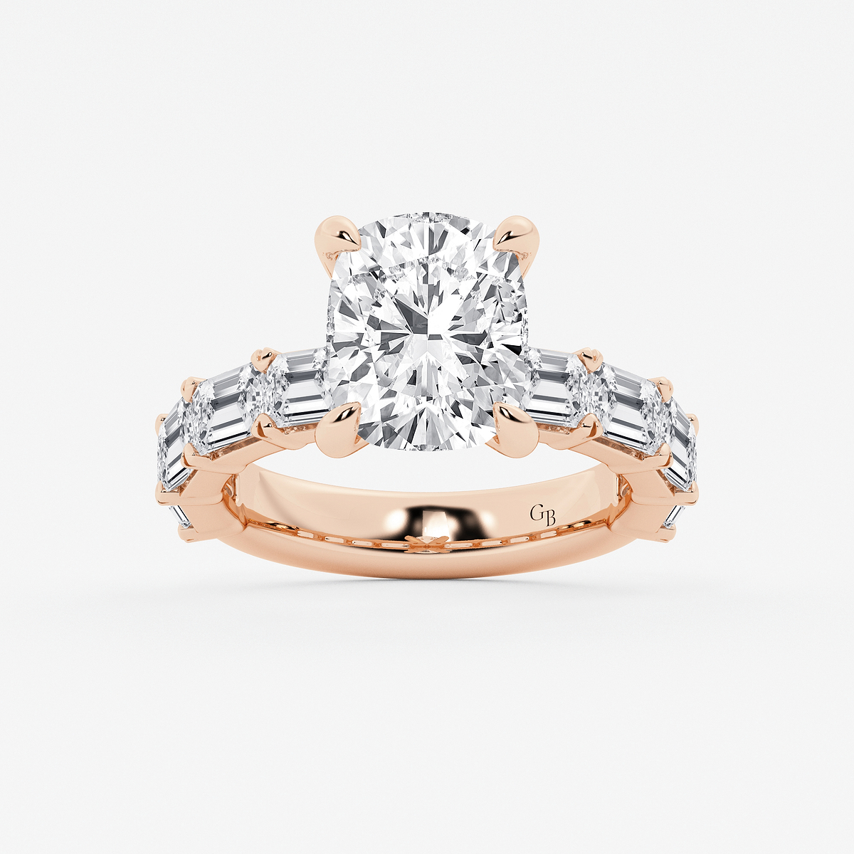 6 1/2 ctw Elongated Cushion Lab Grown Diamond Side Stone Engagement Ring