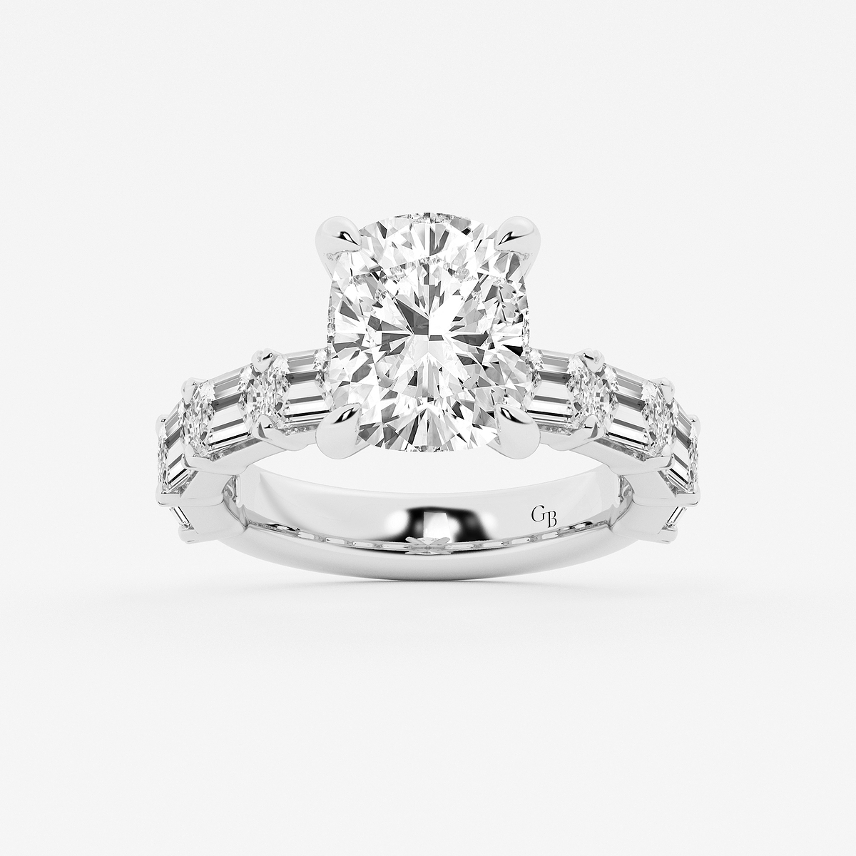 5 1/2 ctw Elongated Cushion Lab Grown Diamond Side Stone Engagement Ring