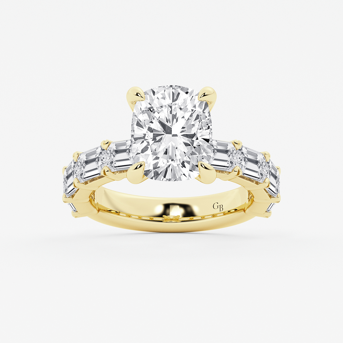 7 1/2 ctw Elongated Cushion Lab Grown Diamond Side Stone Engagement Ring