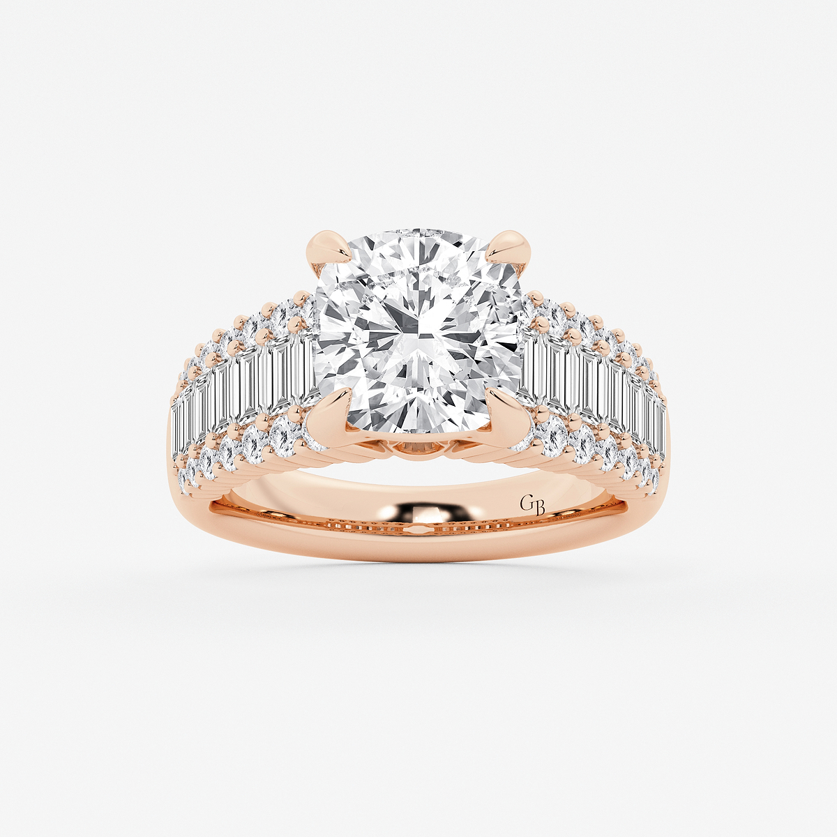 4 1/4 ctw Cushion Lab Grown Diamond Side Stone Engagement Ring