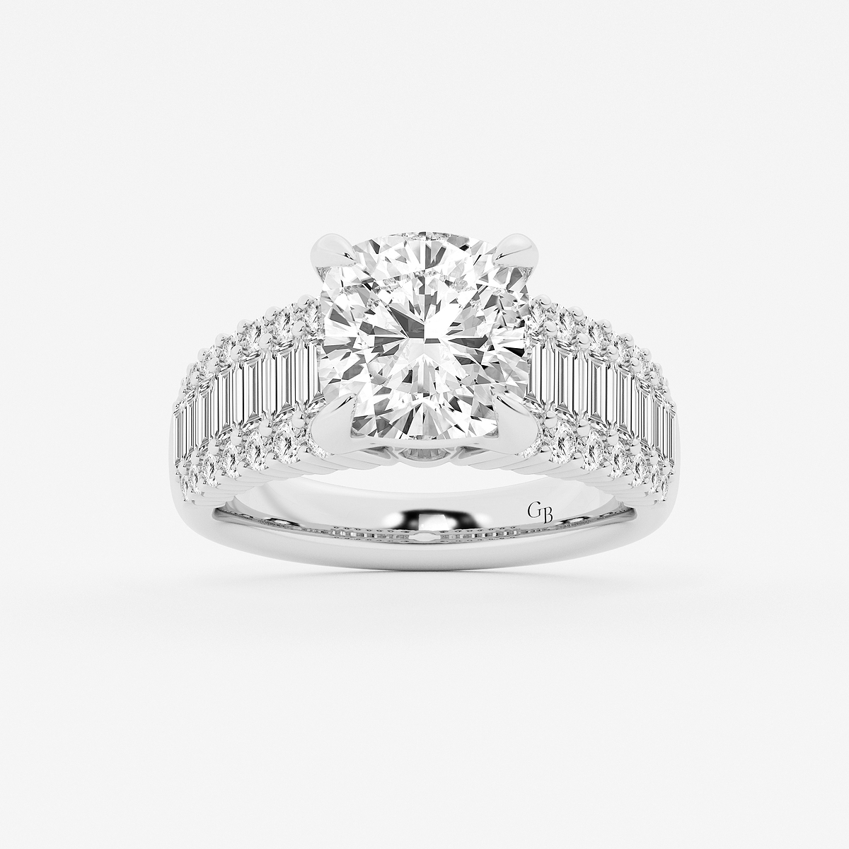 4 1/4 ctw Cushion Lab Grown Diamond Side Stone Engagement Ring