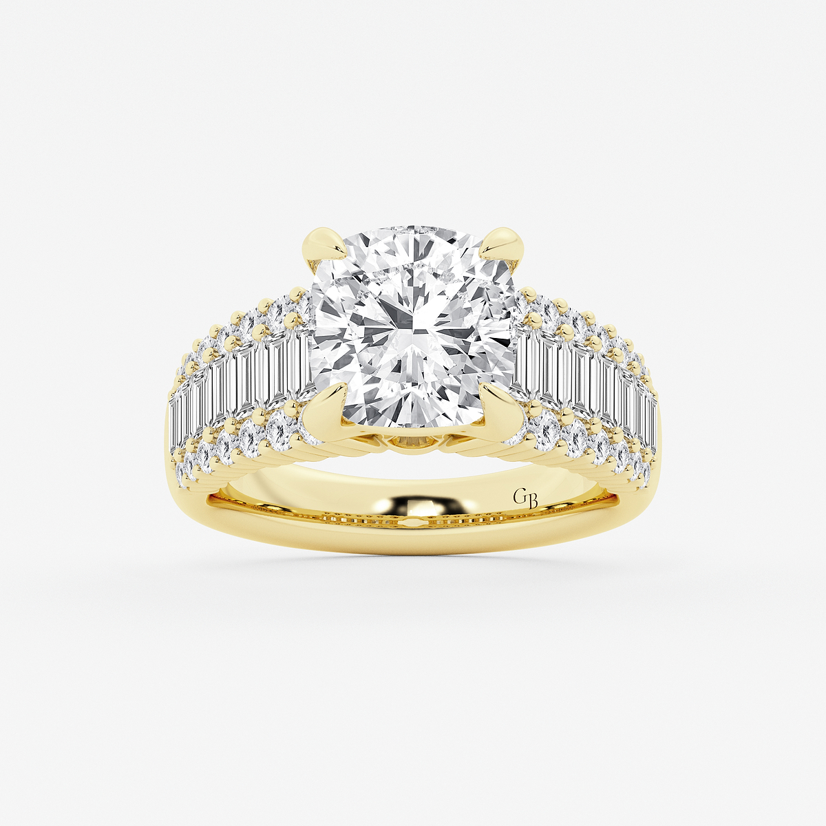 4 1/4 ctw Cushion Lab Grown Diamond Side Stone Engagement Ring