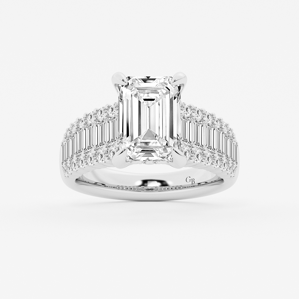 4 1/3 ctw Emerald Lab Grown Diamond  Hidden Halo Engagement Ring