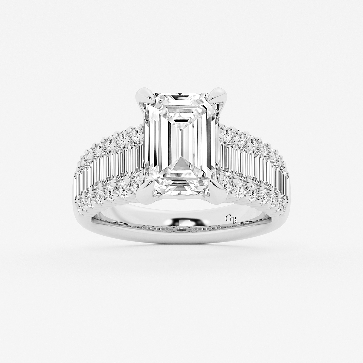 6 1/4 ctw Emerald Lab Grown Diamond Side Stone Engagement Ring
