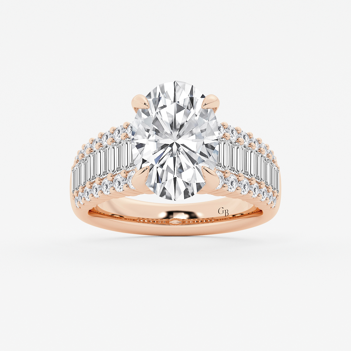 4 1/4 ctw Oval Lab Grown Diamond Side Stone Engagement Ring